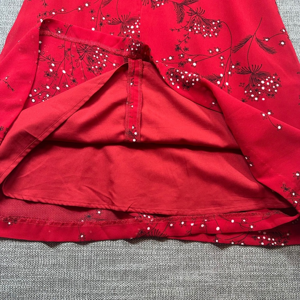 Madewell Floral Mini Dress Women 4 Red Long Sleeve V-Neck Wrap Style - Picture 7 of 9